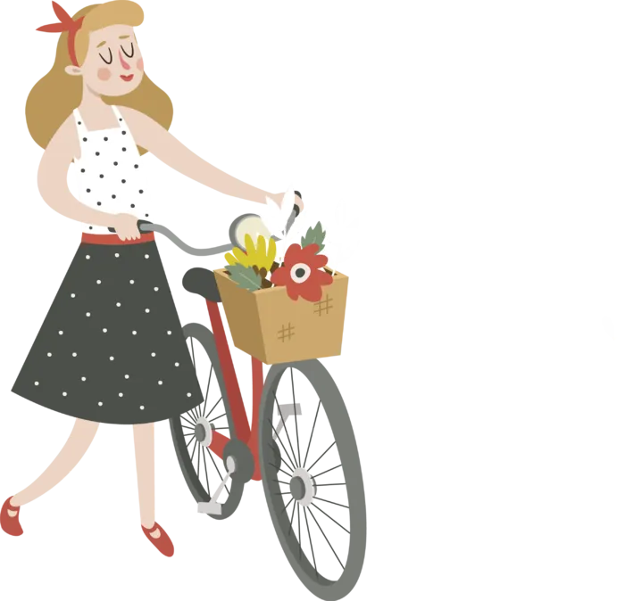 推着自行车 女士卡通