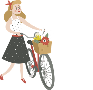 推着自行车 女士卡通