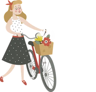 推着自行车 女士卡通