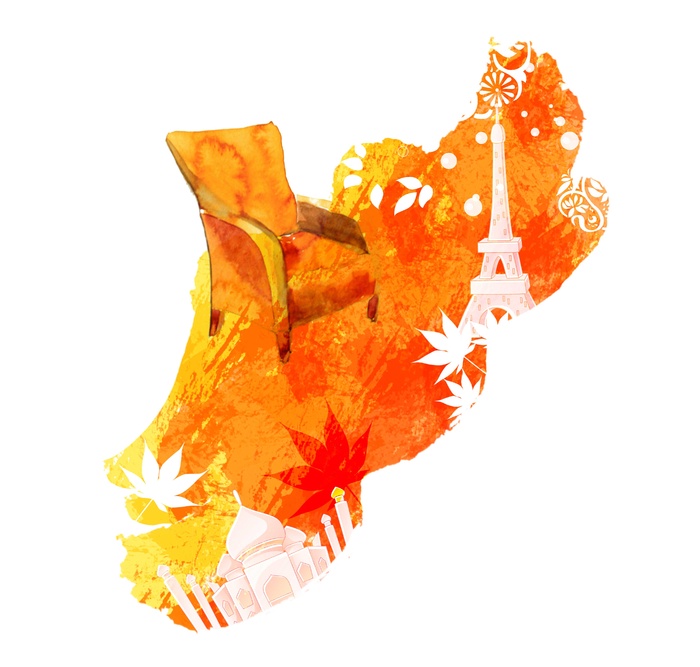 橙色唯美风水墨花插画插图名片海报背景图片素材