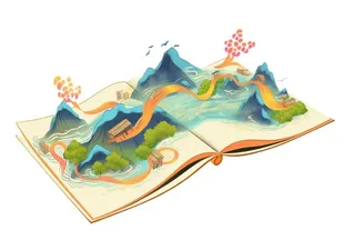 国潮祥云卷轴山水