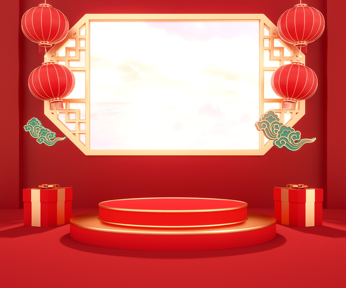 中国风古典喜庆C4D背景图3D国潮场景促销活动海报PSD设计素材模板psd模版下载