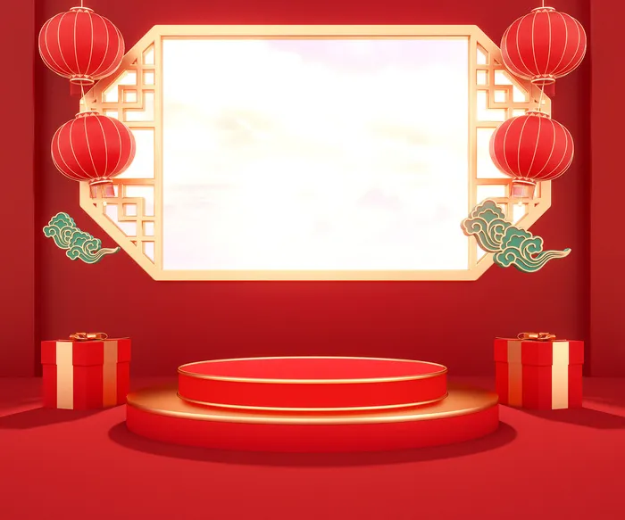 中国风古典喜庆C4D背景图3D国潮场景促销活动海报PSD设计素材模板psd模版下载