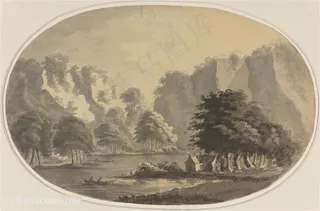 水彩山脉河流风景画