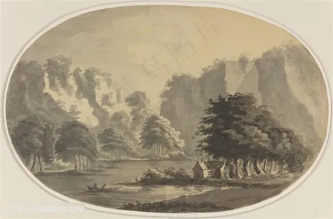 水彩山脉河流风景画 水彩山脉河流风景画