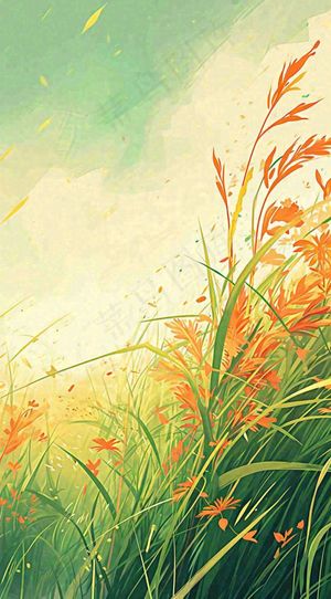 春天野草疯长水彩画，立春，春分