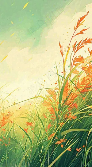 春天野草疯长水彩画，立春，春分