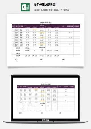 报价对比价格表