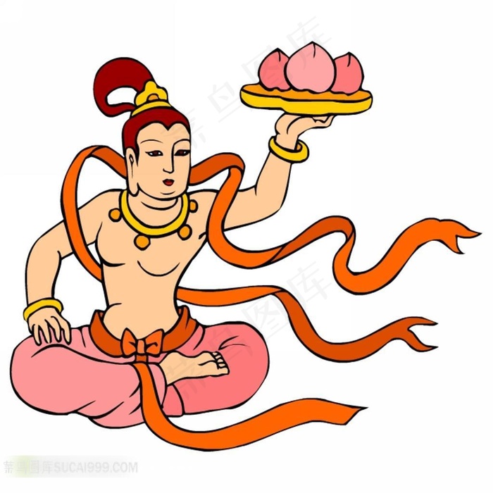 手托仙桃飞天插画素材