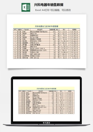 兴科电器年销售数据excel模板