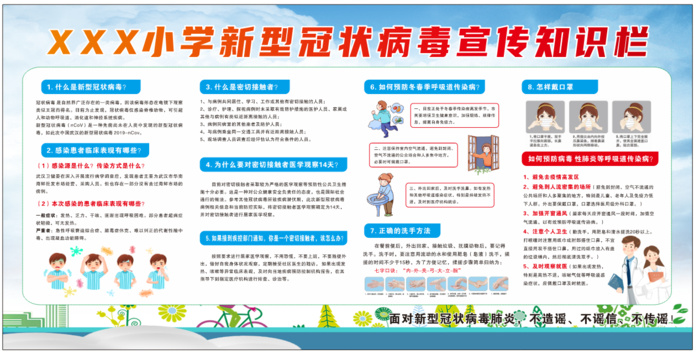 学校新型冠状病毒宣传知识栏 校园宣传墙公示栏cdr矢量模版下载