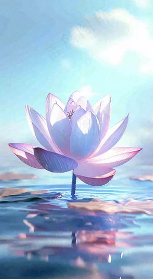 夏日光照莲花蓝色阳光温馨水面，夏至小暑大暑