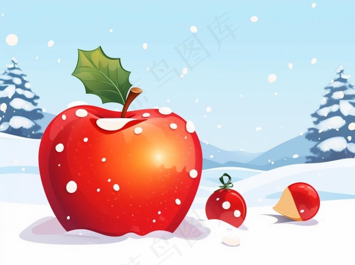 圣诞苹果礼物礼盒白雪卡通插画背景(1264x944)