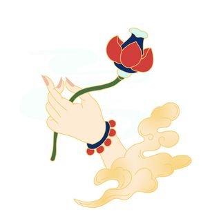 禅意佛手拈花指莲花佛珠敦煌文化线描稿国潮风元素设计模板素材