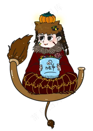 卡通万圣节手绘人物可爱小女孩