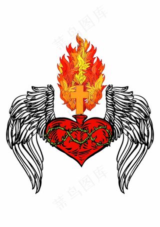 十字架爱心 火焰炽羽翼