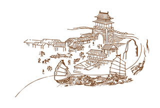 古城勾线线条矢量乡镇古代