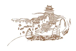 古城勾线线条矢量乡镇古代