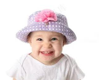 戴着帽子的开心可爱小宝宝摄影图片