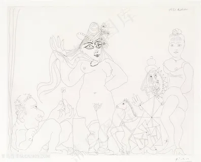 毕加索线描裸体美女装饰画