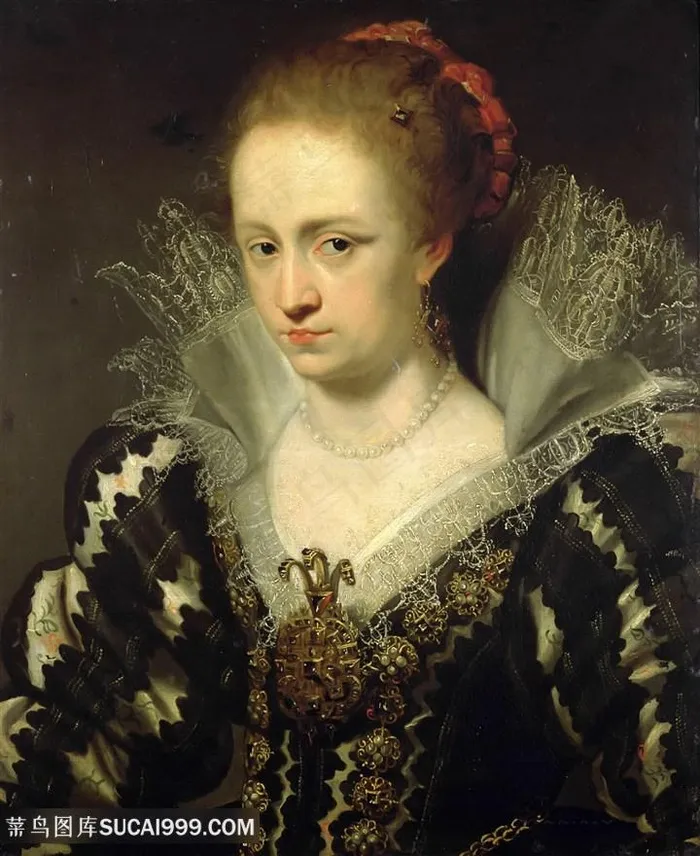 戴珍珠项链的欧洲贵妇油画图片