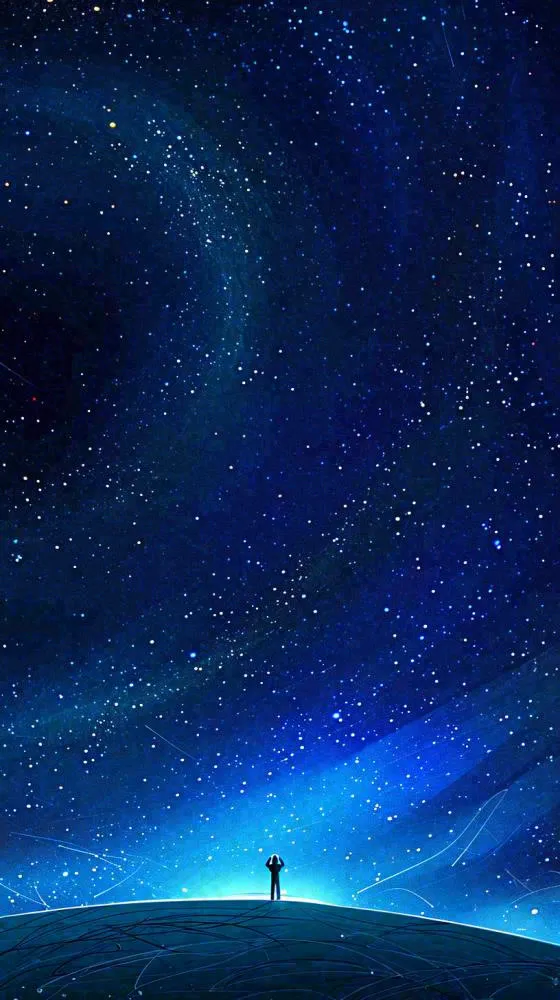 夜晚天蓝色天空科幻绚丽星空(816x1456)