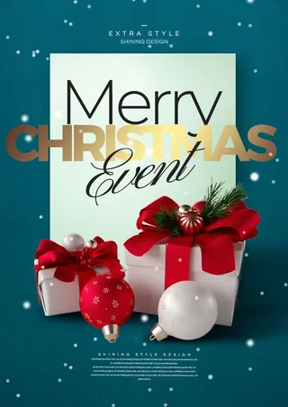 圣诞节圣诞树圣诞老人闪亮装饰电商促销折扣海报