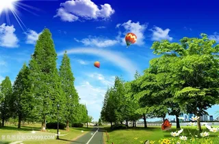 绿色道路风景画韩式自然背景