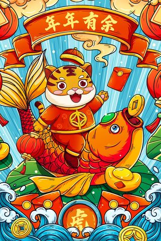 虎年中国风萌虎插画