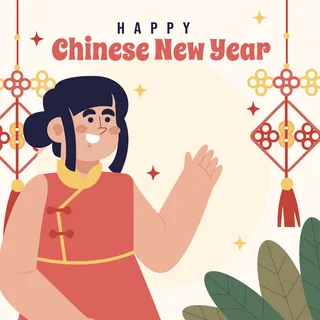 新年虎年中国风人物插画