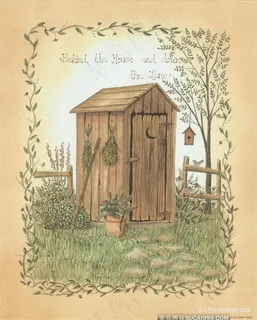 木屋乡村美景油画