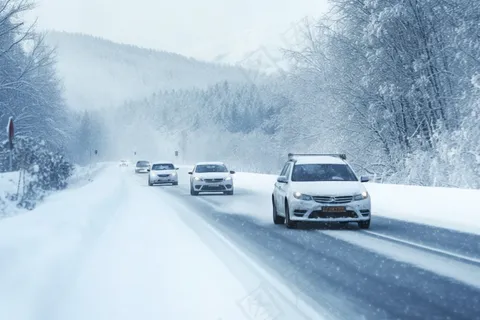 下雪天道路行驶的汽车大雪摄影图 下雪天道路行驶的汽车大雪摄影图
