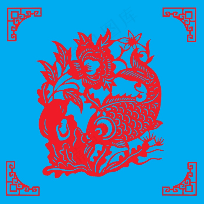 鲤鱼剪纸 剪纸风元素ai矢量模版下载