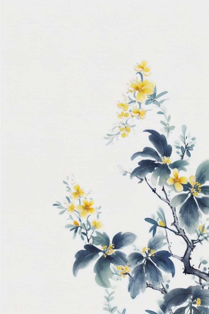 中国风简约淡雅蓝色枝叶背景