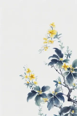 中国风简约淡雅蓝色枝叶背景