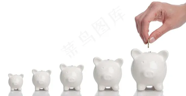 金钱系列 - 正在给小猪钱罐入钱的手