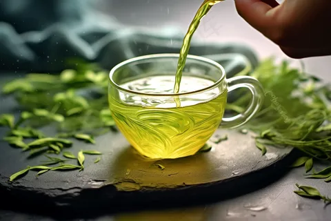 绿茶透明茶具摄影图