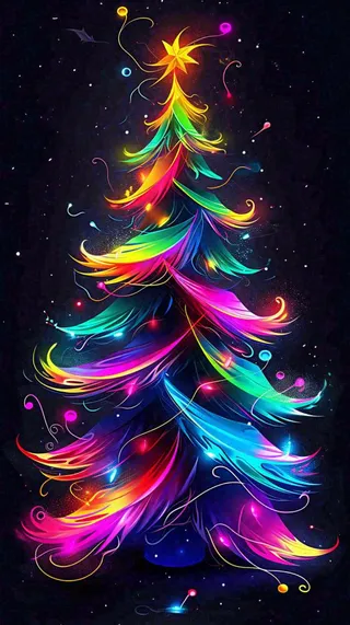 彩色缤纷圣诞树艳丽气氛，圣诞节奇幻