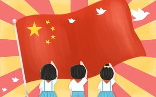 国庆儿童背影敬礼插画海报背景