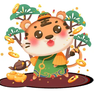 可爱2022年虎年吉祥物卡通形象新年海报元素AI矢量图PSD分层设计素材