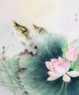 荷花游鱼工笔画 荷花游鱼工笔画