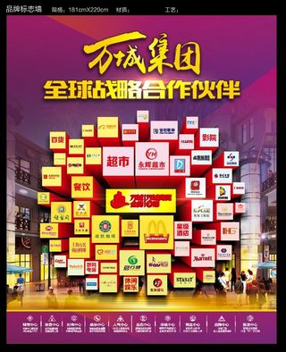万城全球商业战略伙伴品牌标志墙展板背景