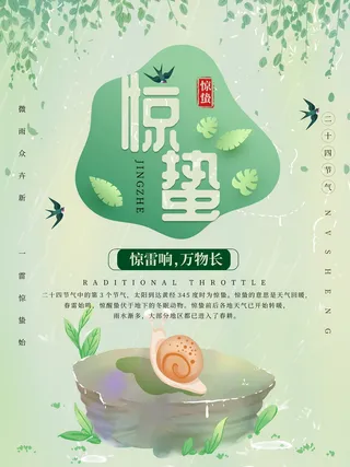 卡通手绘风惊蛰节气简约海报