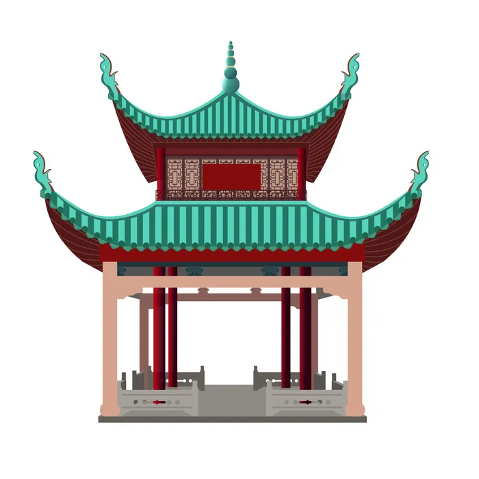 复古中国风国潮古建筑插画手绘高楼古塔AI素材亭子png免抠图ai矢量模版下载