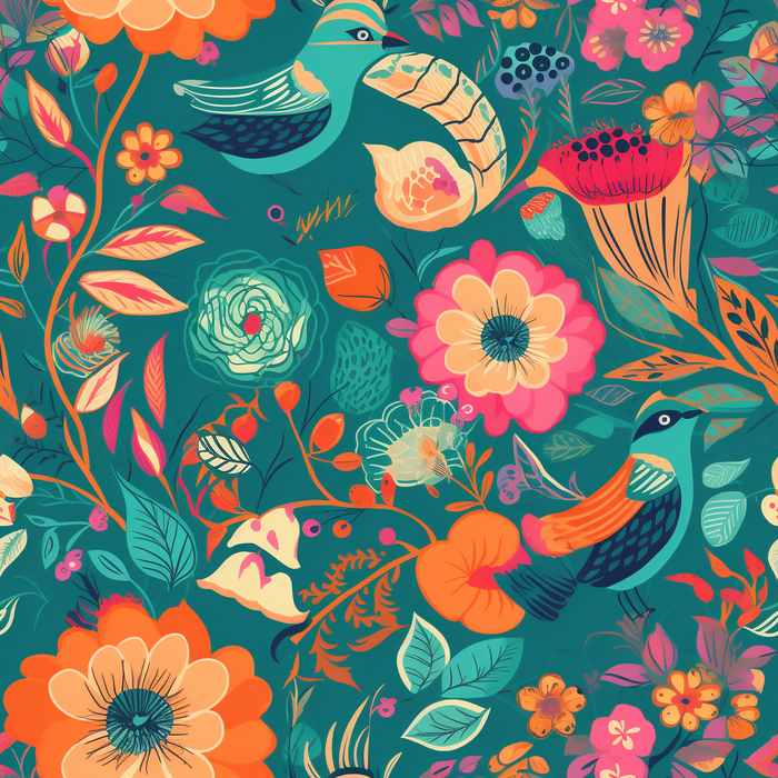 花鸟图，插画风格，无缝贴图，素材