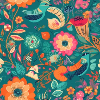 花鸟图，插画风格，无缝贴图，素材