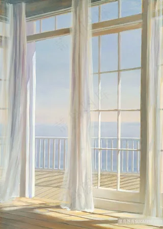 海景窗户艺术插画