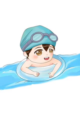 手绘游泳暑期儿童玩水插画