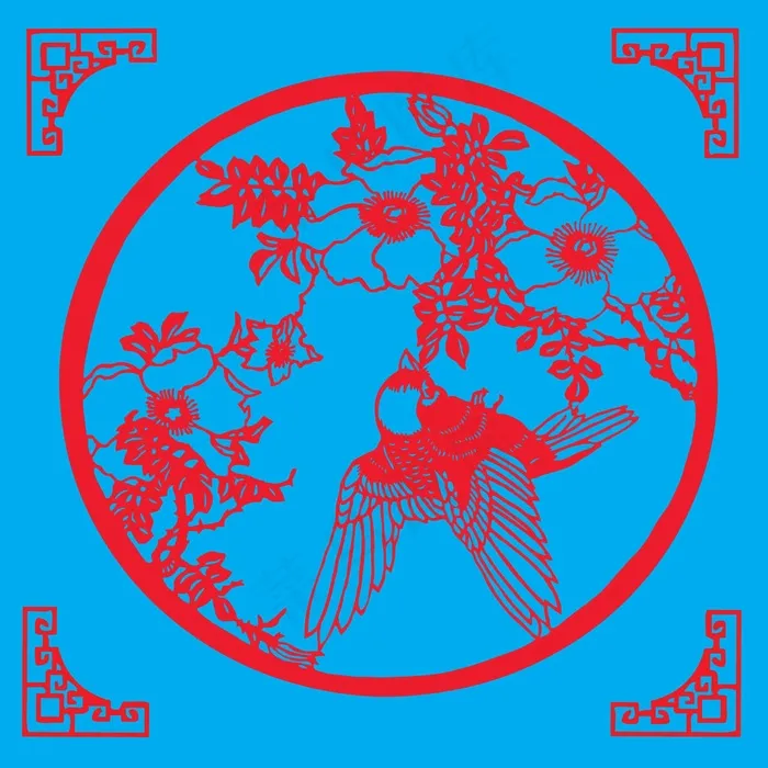 花鸟剪纸 剪纸风元素ai矢量模版下载