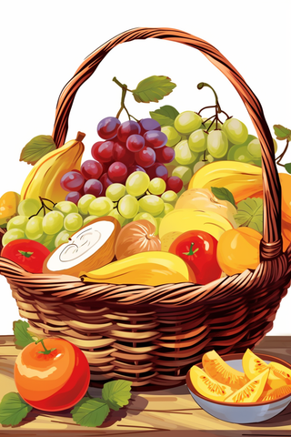 卡通插画水果篮装满的水果